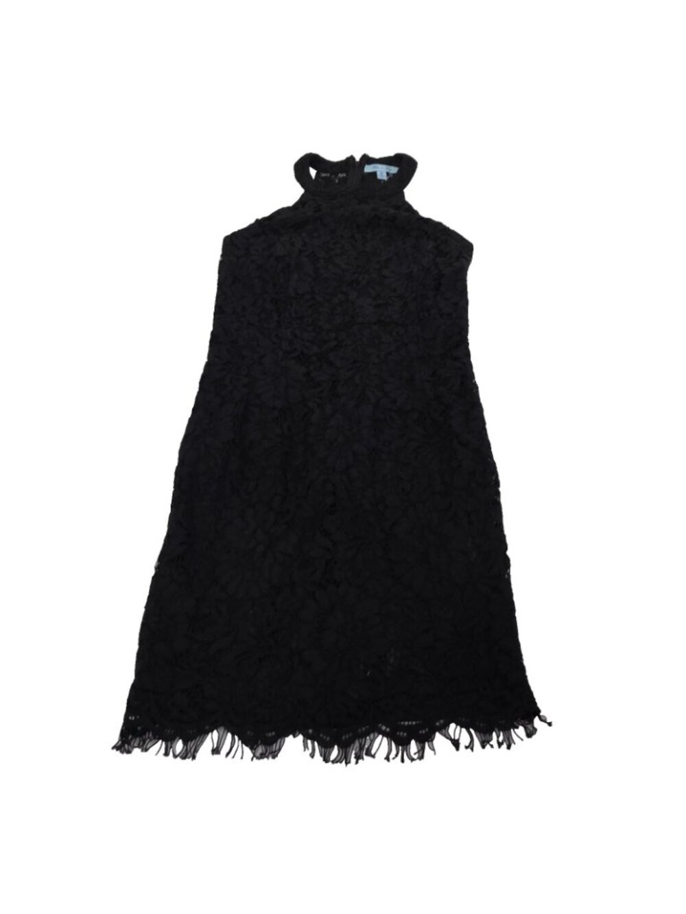 She+Sky Black Crochet Lace Dress Small Mock Neck Fringe Hem Boho Gothic Cocktail - Picture 2 of 13